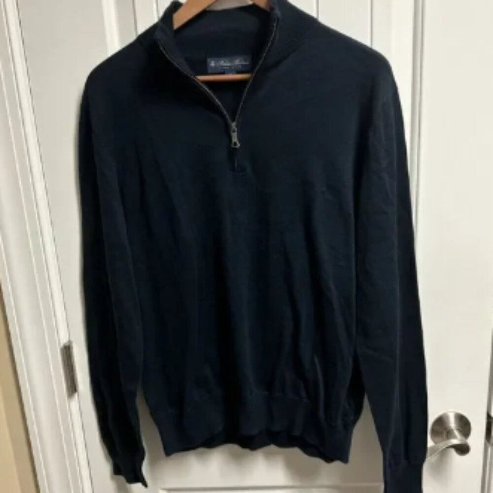 Brook Brothers NWOT Men Sweater Medium Navy Quarter Zip Henley Supima Cotton